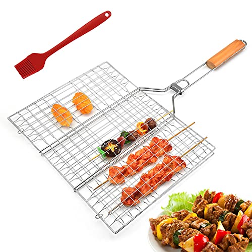 Cestino Da Barbecue In Acciaio Inox, Barbecue Cestello Con Maniglia Di Legno, Grill Basket Rack, Griglia Basket Griglia Per Barbecue, Per Pesci, Verdu