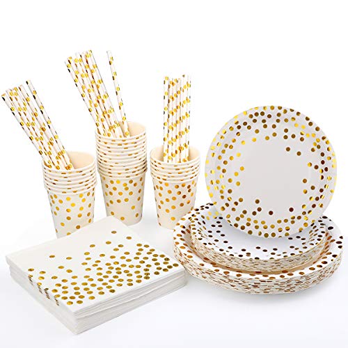 Dsaren 150 Pezzi Piatti Usa E Getta Stoviglie Usa E Getta Per Feste Set Piatti Monouso Tovaglioli Bicchieri Cannucce In Carta Per Natalizi Compleanno