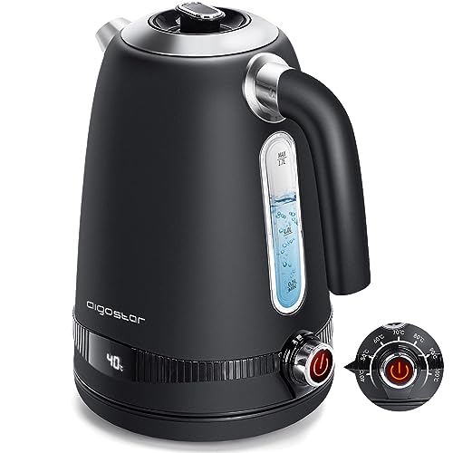 Aigostar Loki - Bollitore Elettrico Temperatura Regolabile 40-100 ℃, Bollitore In Acciaio Inox Con Display Digitale Led, 1,7 Litri 2200W, Funzione Di