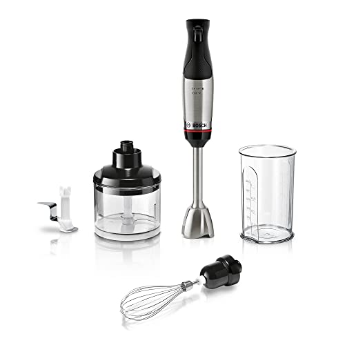 Bosch Frullatore A Immersione Ergomaster Serie 6, 1000 W, In Acciaio Inox, Coltello Da Schiacciare, Frusta, Acciaio Inox/Nero
