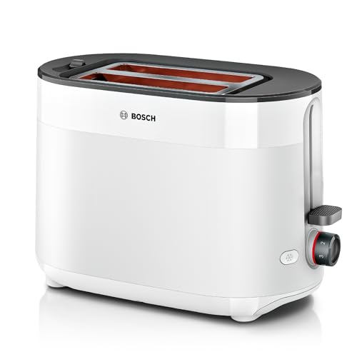 Bosch Mymoment Tat2M121 - Tostapane Compatto, 950 W, Con Funzione Di Scongelamento, Centraggio Del Pane, Spegnimento Automatico, Bianco Opaco