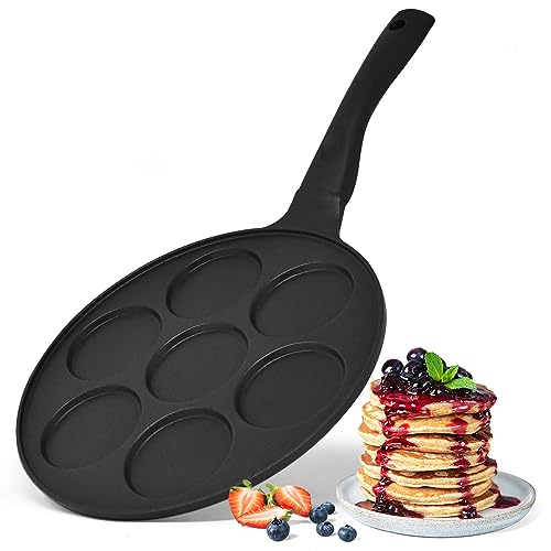 Joeji'S Kitchen Padella Pancake A 7 Fori 26,5 Cm- Leggera Antiaderente In Alluminio - Gas Induzione Elettrico - Mini Pancake Frittelle Crepes Per Cott