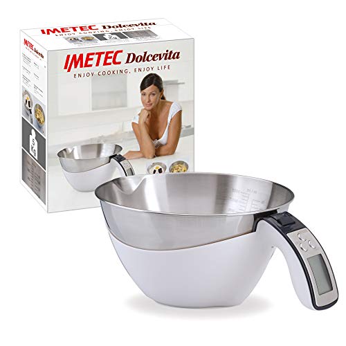 Imetec Dolcevita Es4 Bilancia Elettronica Da Cucina, Pesa Solidi E Liquidi, Contenitore Estraibile, Scala Graduata, Portata 5 Kg, Divisione 1 G, Funzi
