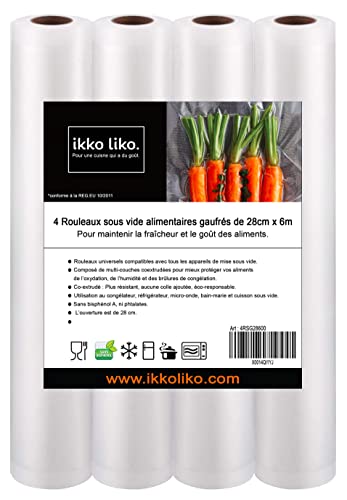 Rotolo Per Sottovuoto Alimentare Goffrato, 28 Cm X 6 M (X4), Qualità Professionale Di Pellicola Alimentare Sottovuoto, Sacchetto Di Conservazione, Con