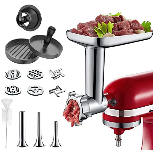 Cofun Accessorio Tritacarne Per Kitchenaid Robot Da Cucina, Con 4 Piastre Di Macinazione 3 Insaccatrici Per Salsicce 1 Pressa Per Hamburger Per Kitche