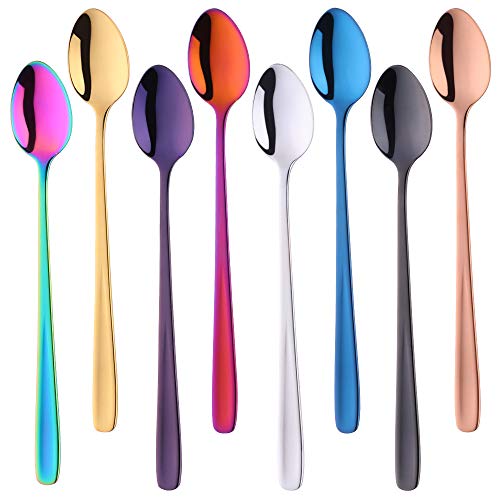 Sbomhs 8 Pezzi Cucchiaino Lungo Cucchiaino Colorato Cucchiaio Da Zuppa Cucchiaio In Acciaio Inossidabile 18/10