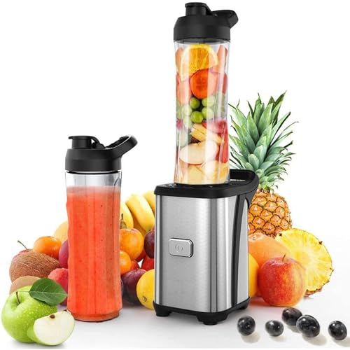 Enfmay Frullatore Elettrico, 350W Blender Frullatore Per Frutta Con 2 Bottiglie Da 600Ml Senza Bpa, 4 Lame Acciaio Inox, Frullatore Portatile Con Puls