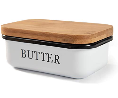 Theo&Cleo Burriera Con Coperchio In Legno, Campana Per Burro Da 250 G Di Burro, Piatto Per Burro Multifunzione, Coperchio In Bambù Elegante E Sostenib
