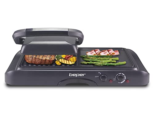 Beper P101Tos501 Bistecchiera Elettrica Multifunzione - Piastra Elettrica Per Cucinare Con Griglia Liscia E Rigata Per Carne, Pesce, Uova, Verdure E P