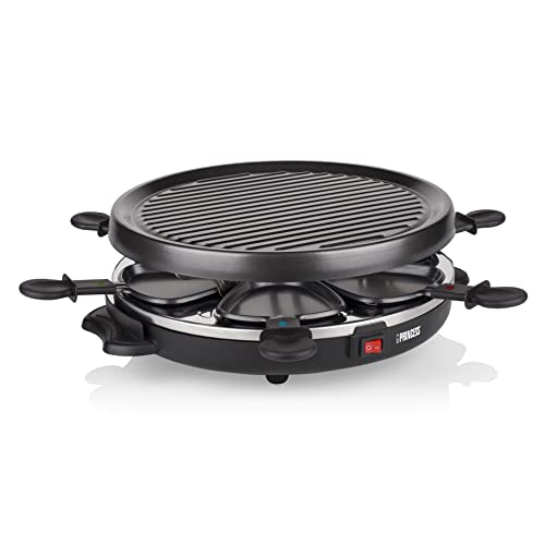 Princess 6 Party Grill Raclette 162725, 800 W, 6 Persone, Forma Rotonda Intelligente, Nero