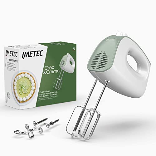 Imetec Crea&Crema Sbattitore Elettrico, Fruste Extralunghe Per Impasti Dolci E Panna Montata, Ganci Acciaio Inox Per Impastare, 5 Velocità, Funzione T