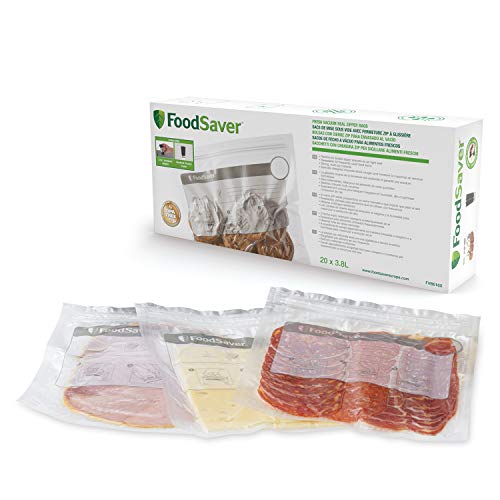 Foodsaver - Sacchetti Per Sottovuoto Riutilizzabili Con Chiusura Lampo, Per Alimenti Foodsaver | Senza Bpa | 3,8 L | Confezione Da 20