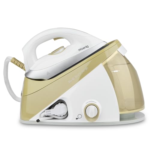 H.Koenig Ferro Da Stiro Con Caldaia 6 Bar V28 Potente Vapore Continuo 150 G/Min, Autonomia Illimitata, Stiratura Verticale, Piastra In Ceramica Easygl