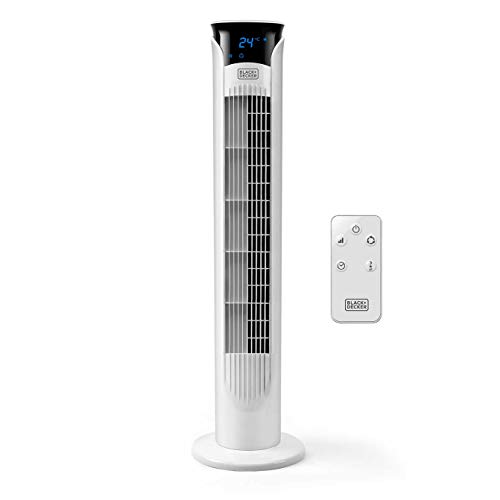 Black+Decker Bxeft48E Ventilatore A Torre Digitale Oscillante E Silenzioso, Con Telecomando, Altezza 81 Cm, 3 Velocità 3 Modi Timer 12H Temperatura Am