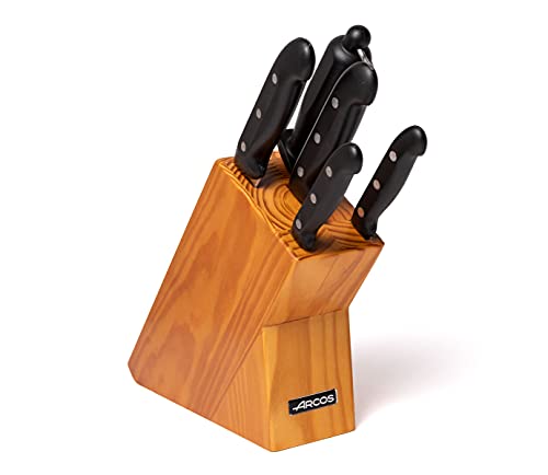 Arcos Serie Maitre, Set Di Coltelli 5 Pezzi (4 Coltello + 1 Acciaini Affilatori), Lama Acciaio Inossidabile Nitrum, Manico Polipropilene, Legno Di Cau