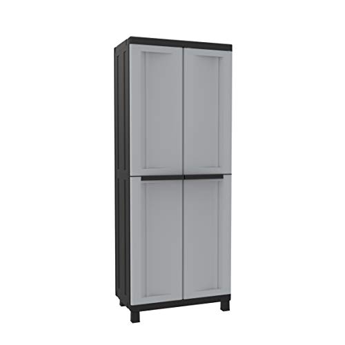 Terry, Twist Black 3680, Armadio Da Esterno Interno A 2 Ante, Divisorio Verticale E 3 Ripiani. Materiale: Plastica, Dimensioni: 68X39X170 Cm