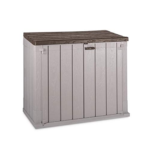 Toomax Baule Stora Way Da Esterni, Portattrezzi In Polipropilene Riciclato Con Effetto Legno 842L, Art.087, Grigio Talpa/Marrone
