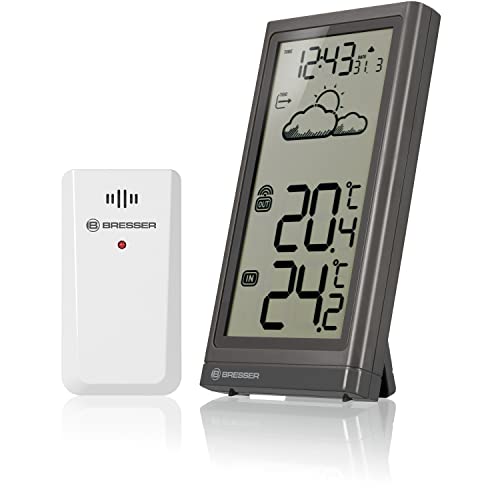 Bresser Stazione Meteo Radio Con Sensore Esterno Meteo Temp, Termometro Con Indicatore Di Temperatura Per Interni Ed Esterni, Previsioni Meteo, Con Ba