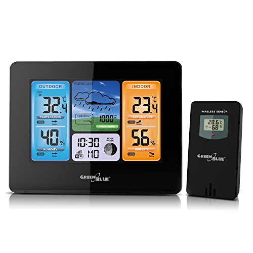Green Blue Gb522 Gb523 Stazione Meteorologica Termometro Temperatura Interno Esterno Wireless Con Sensore Esterno Wifi Dcf Fasi Lunari (Gb522)