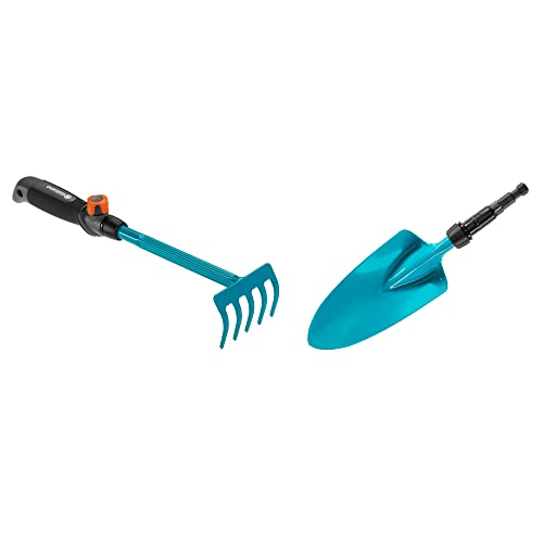 Gardena 17354-60 Combisystem Piccoli Strumenti: Set Composto Da Cazzuola E Rastrello Per Fiori Per Piantare E Trapiantare In Aiuole E Fioriere, Includ