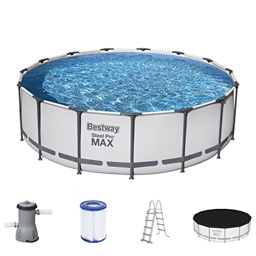 Bestway Steel Pro Max Frame - Set Completo Per Piscina Con Pompa Filtrante, Ø 457 X 122 Cm, Colore: Grigio Chiaro