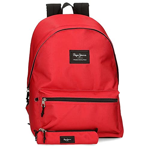 Pepe Jeans Aris Zaino Per Computer Portatile E Astuccio Scuola 15,6" Rosso 31X44X17,5 Cm Poliestere 30,01L, Rosso, Zaino E Astuccio