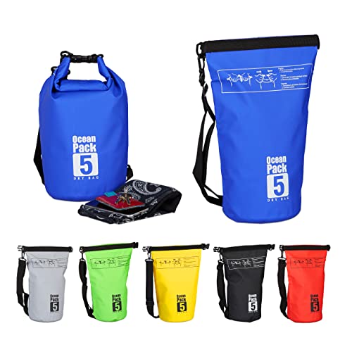 Relaxdays 10022782_45 Zaino Impermeabile Ocean Pack 5L Borsa Stagna Ultraleggera Sacca Dry Bag Da Kajak Vela Sci Snowboard Blu