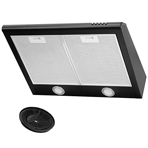 Cappa Aspirante Con Filtro, Cappa Aspirante, Cappa Sottostrutto, Aria Di Scarico/Ricircolo, Larghezza 60 Cm, Colore: Nero, Alloggiamento In Acciaio In