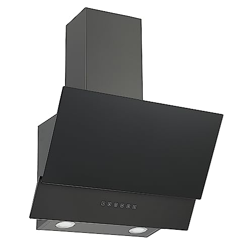 Respekta Cappa Aspirante Senza Testa/Cappa Aspirante Obliqua, 60 Cm, Alloggiamento In Acciaio Inox Con Paralume In Vetro, Colore Nero, Funzione Di Sca
