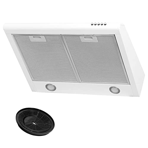Cappa Aspirante Con Filtro, Cappa Aspirante, Cappa Sottostrutto, Aria Di Scarico/Ricircolo, Larghezza 60 Cm, Colore: Bianco, Alloggiamento In Acciaio 