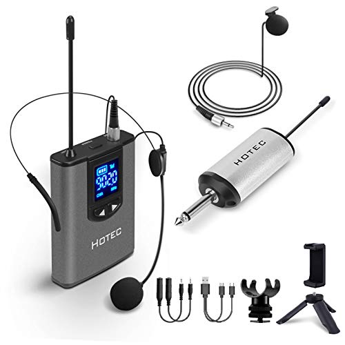 Hotec Microfono Lavalier Da Bavero, Uhf Wireless Headset Microfono/Lavalier Lapel Mic Con Trasmettitore Bodypack E Mini Ricevitore Ricaricabile 1/4" U
