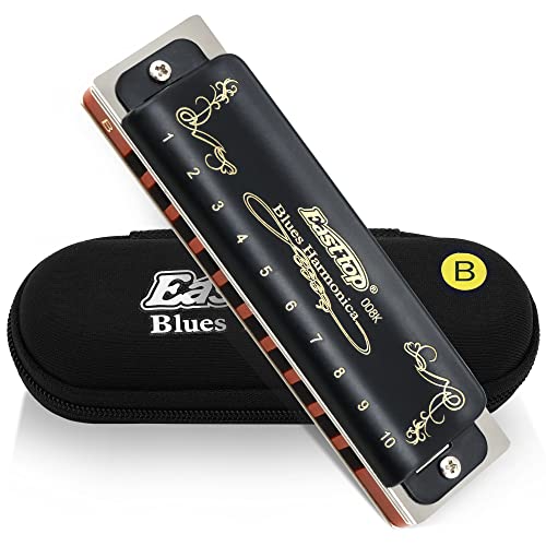 East Top Armonica Chiave Di B 10 Fori 20 Toni 008K Armonica Blues Diatonica Con Custodia Nera, Armonica Di Prima Classe Per Adulti, Musicisti Professi