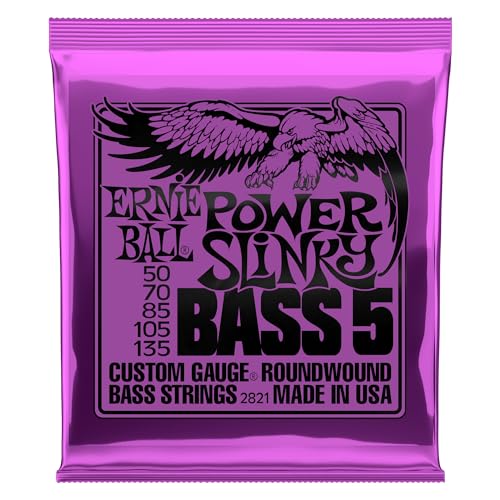 Ernie Ball, Power Slinky Accordatura Al Nickel, Corde Per Basso Elettrico A 5 Corde, Diametro 50-135
