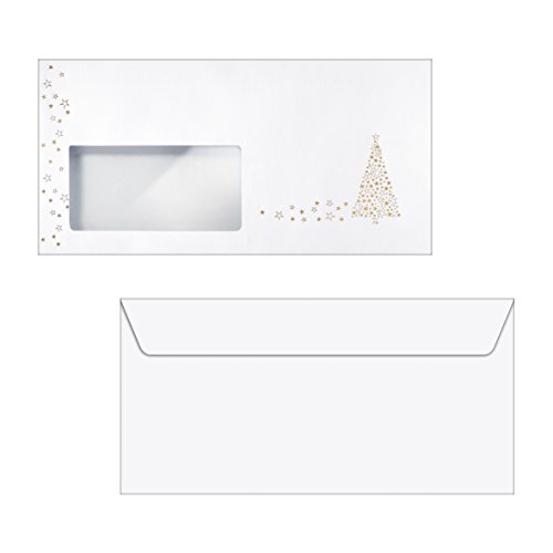 Sigel Du084 Buste Da Lettere Natale, Golden Tree, Impressione Oro, Dl (110X220 Mm), Con Finestra, 50 Pz