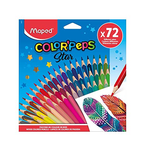 Maped - Matite Colorate Ergonomiche A Tre Bordi, Matite Colorate Color'Peps Star In Legno Certificato Fsc – 72 Penne