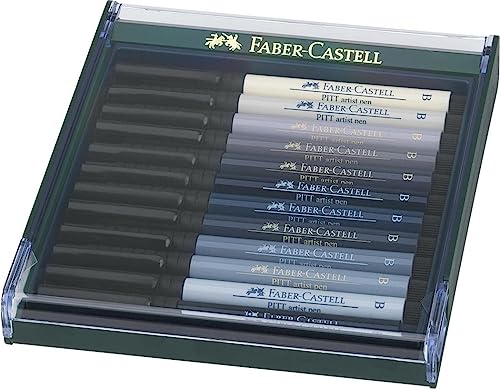 Faber-Castell 267423 - Pennello Pitt Artist Pen, Confezione Da 12, Toni Di Grigio