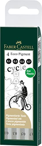 Faber-Castell 166004 - Set Di 4 Penne A Inchiostro Ecco-Pigment, Impermeabili, Contenuto: 0,1 Mm, 3 Mm, 5 Mm, 7 Mm, Nero