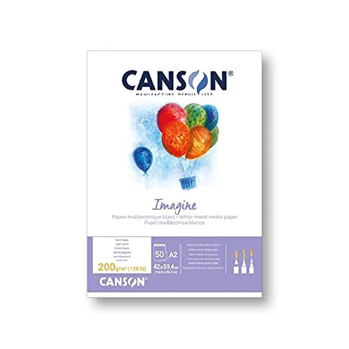 Canson Imagine, Carta Da Disegno, A2, 200 G, Da 50 Fogli Grana Leggera Collato 1 Lato