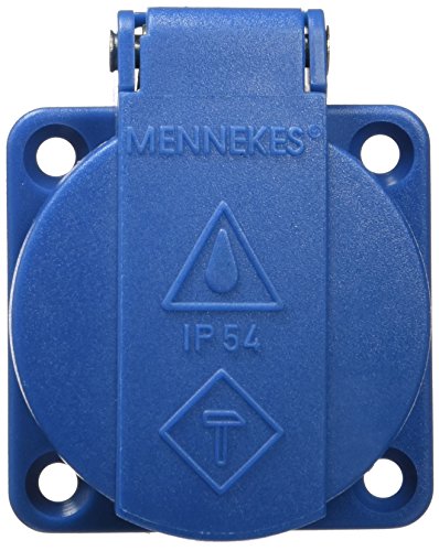 Mennekes 11011 Schuko A Pannello Presa Senza Otturatore, 3 Terminale Plug-In, Protezione Ip 54, 2P + E Palo, Corrente 16 A, 230 V, Blu