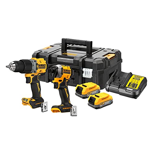Dewalt Dck2050E2T-Qw Cordless Combo Pack Drill, Impact Wrench, 18 V, 1.7 Ah Power Stack Batteries