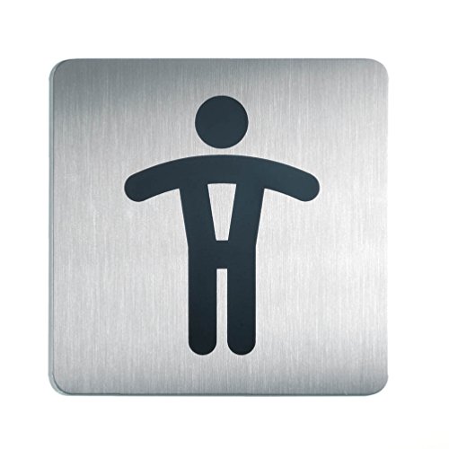 Durable 495423 - Pittogramma Quadrato Adesivo, Con Simbolo Serigrafato Wc Uomini, In Acciaio Inossidabile, Argento Metallizzato