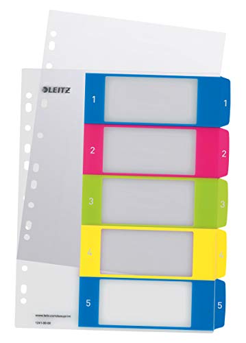 Leitz Rubrica Con Tasti 1-5, Stampabile Al Pc, Formato A4, Formato Extra Largo, Polipropilene Robusto, Multicolore, Gamma Wow, 12410000