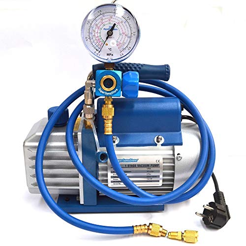 Supersamastore Kit Carica E Vuoto - Pompa 42 Lt/Min - Manometro R32 R410A R407C R134A – Frusta 150 Cm 1/4 Sae Con Premispillo/Manutenzione Ed Installa