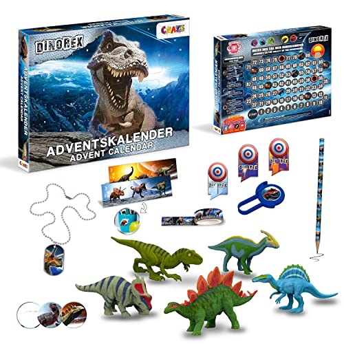 Craze Calendario Avvento Bambini 2022, Calendario Dell' Avvento Dinosauri Con Giocattoli E Materiale Scolastico Per Bambino E Bambina Dirorex, 33401