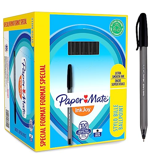 Papermate S0977410 Inkjoy 100 Cap Penna A Sfera Con Cappuccio E Punta Media Da 1.0 Mm, Scatola Da 100, Nero