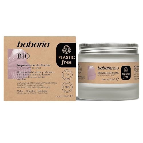 Babaria Bio Plastic Free Crema Facial Rejuvenecedora Noche, Negro, Orquídea, 50 Mililitros