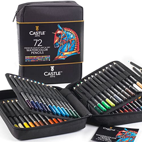 Castle Art Supplies Set 72 Matite Acquerellabili In Custodia Cernierata | Pigmenti Vibranti Per Mescolanze, Disegni E Dipinti | Per Professionisti E H