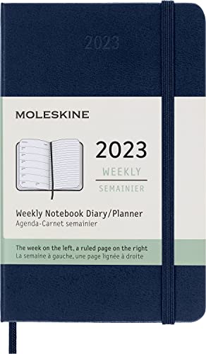 Moleskine Agenda Settimanale 2023, Agenda 12-Mesi, Agenda Settimanale, Copertina Rigida, Formato Tascabile 9 X 14 Cm, Colore Blu Zaffiro