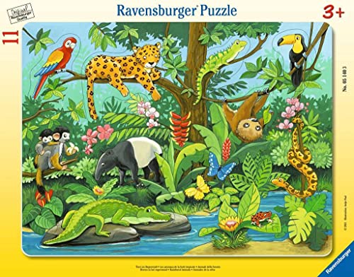 Ravensburger- Tiere Im Dschungel 05140-Puzzle Per Bambini A Partire Dai 3 Anni In Su, Motivo: Animali Nella Foresta Pluviale, 11 Pezzi, Colore Giallo,