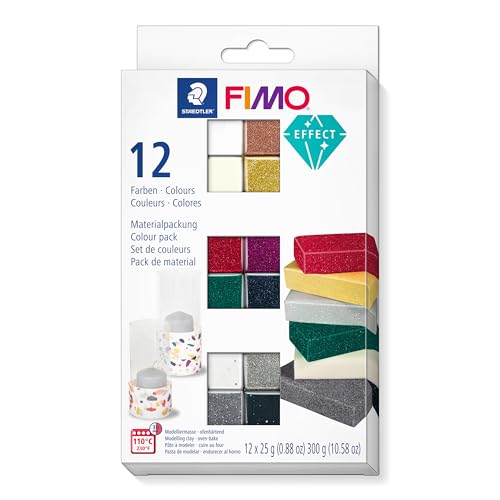 Staedtler C12-1St Fimo Effect Pasta Modellante Indurente In Forno, Set Con 12 Colori Ad Effetto, 8013 C12-1, Multicolore